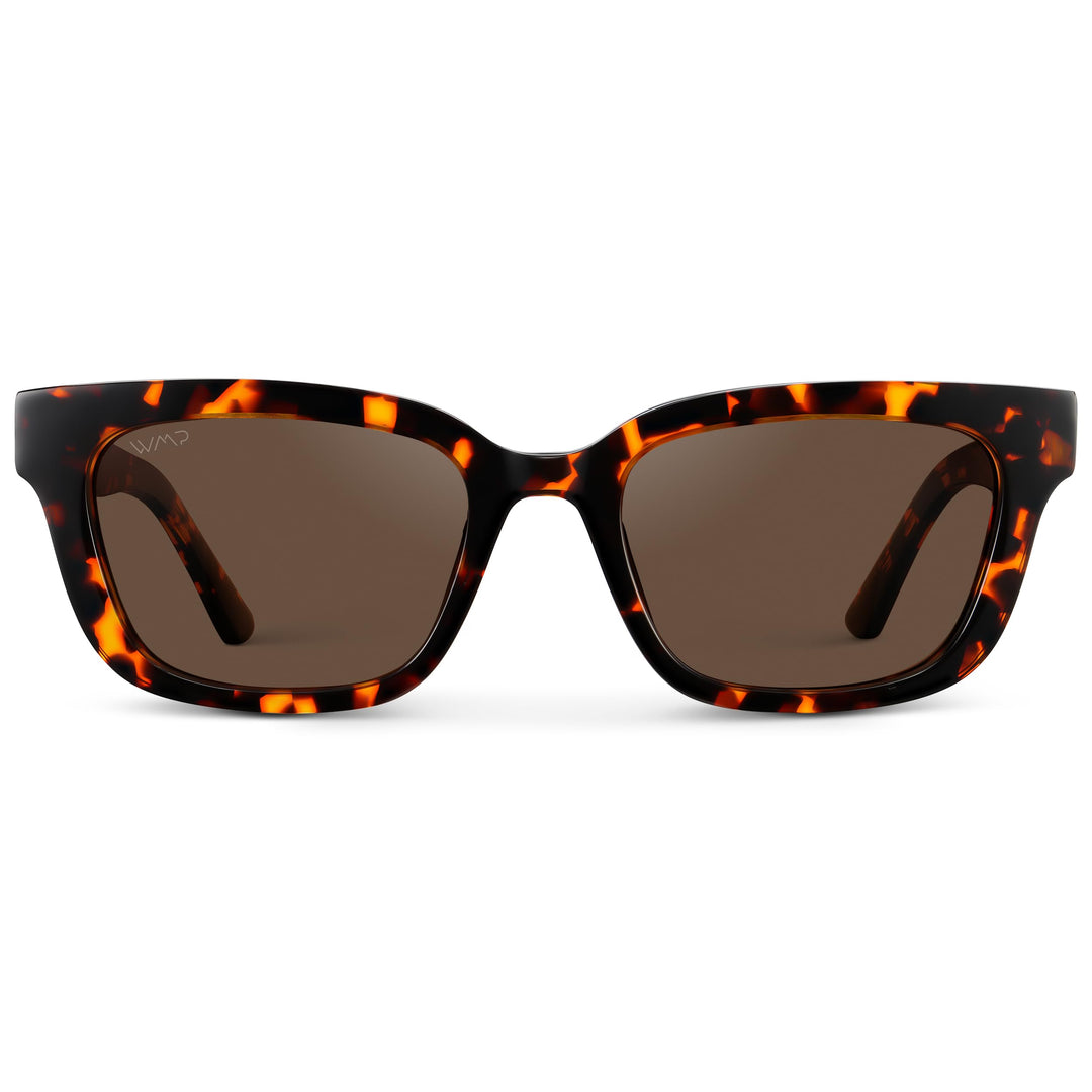 WearMe Pro - Women's Polarized Rectangular Sunglasses, Narrow Acetate Frame, Durable 5-Barrel Hinges, Hand-Polished Finish (Ember Tortoise/Dark Brown Lens)