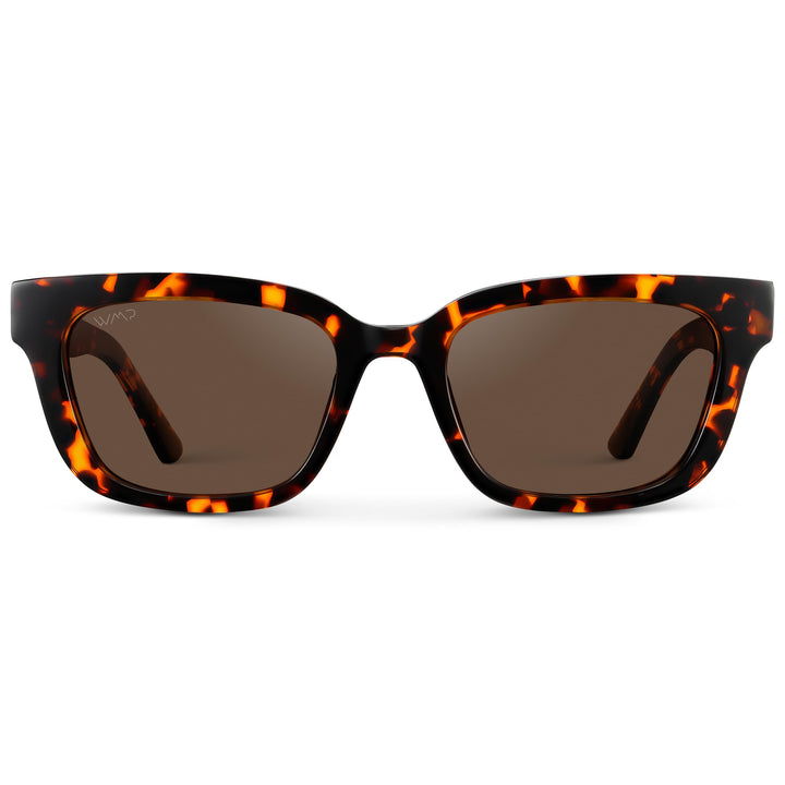 WearMe Pro - Women's Polarized Rectangular Sunglasses, Narrow Acetate Frame, Durable 5-Barrel Hinges, Hand-Polished Finish (Ember Tortoise/Dark Brown Lens)