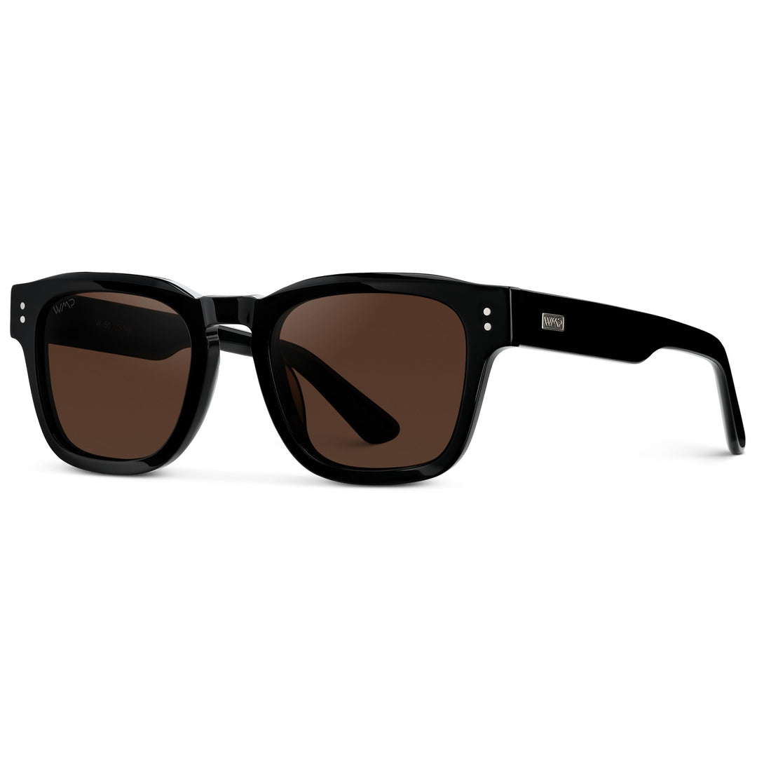 WearMe Pro WMP Eyewear – Men’s Polarized Rectangular Sunglasses: Thick Acetate Frame, Modern Style (Black/Dark Brown Lens)