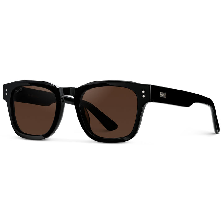 WearMe Pro WMP Eyewear – Men’s Polarized Rectangular Sunglasses: Thick Acetate Frame, Modern Style (Black/Dark Brown Lens)