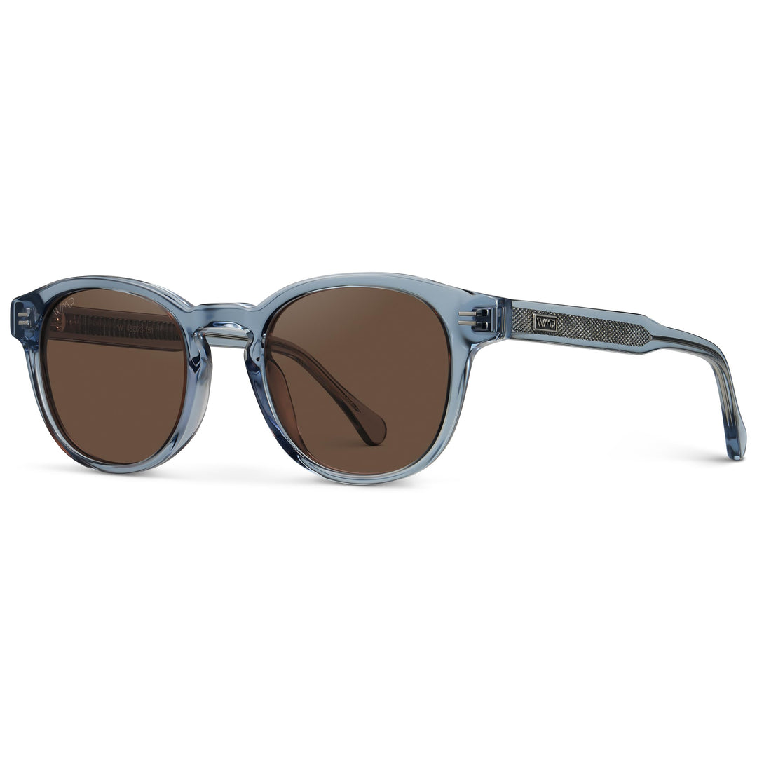 WearMe Pro WMP Eyewear - Men's Retro Round Oval Polarized Sunglasses, Lightweight Acetate Frame, UV Protection, Metal Core Design (Denim Blue/Brown Lens)