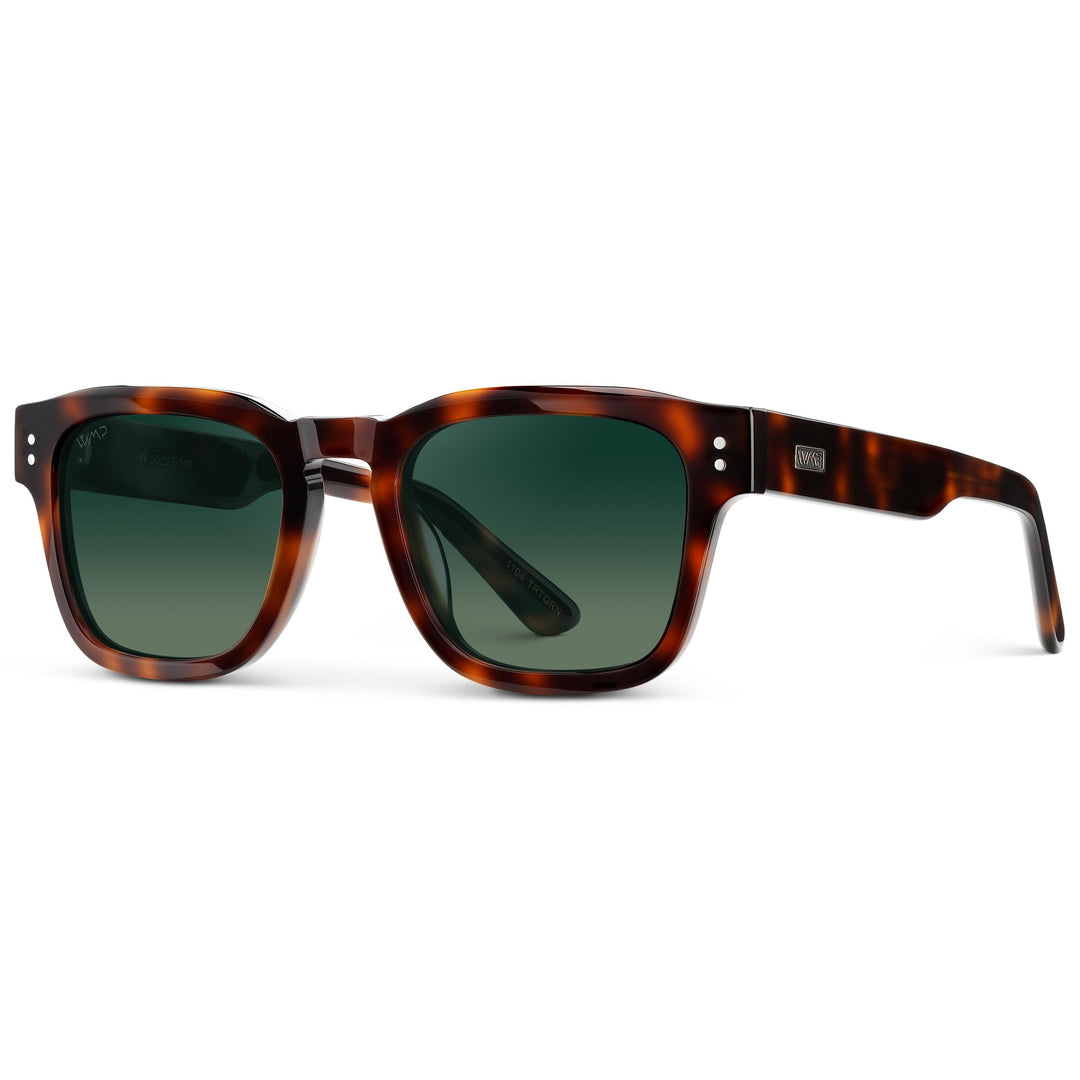 WearMe Pro WMP Eyewear – Men’s Polarized Rectangular Sunglasses: Thick Acetate Frame, Modern Style (Havana Tortoise/Smoke Green Gradient Lens)