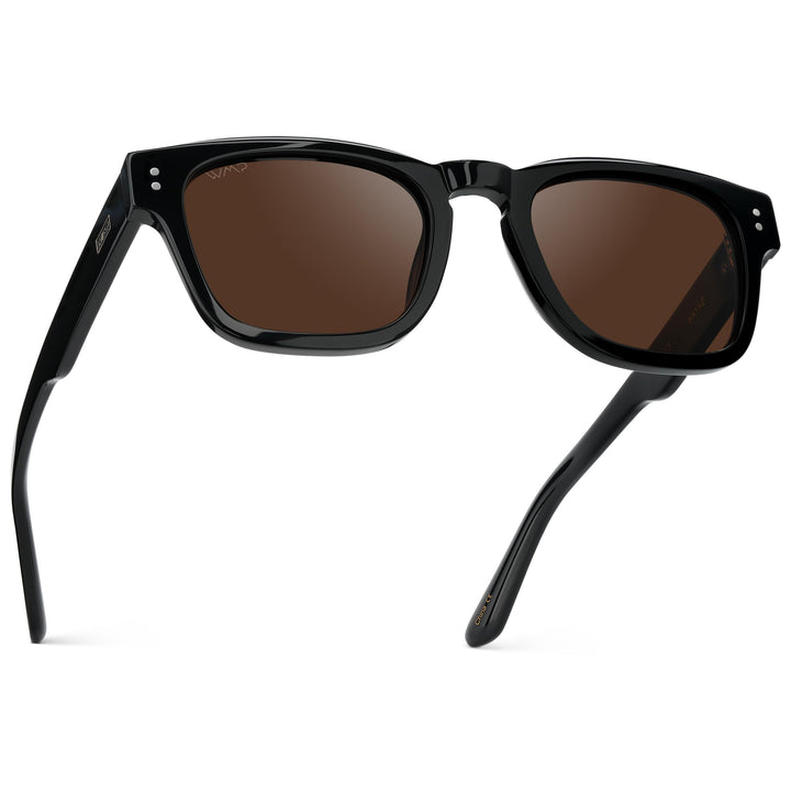 WearMe Pro WMP Eyewear – Men’s Polarized Rectangular Sunglasses: Thick Acetate Frame, Modern Style (Black/Dark Brown Lens)