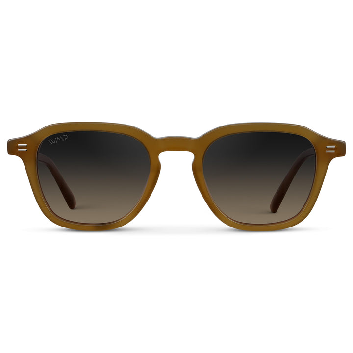 WearMe Pro WMP Eyewear - Men's Polarized Retro Sunglasses - Classic Geometric Square Style, Acetate Frame, Keyhole Bridge (Dune Brown/Grey Brown Gradient Lens)