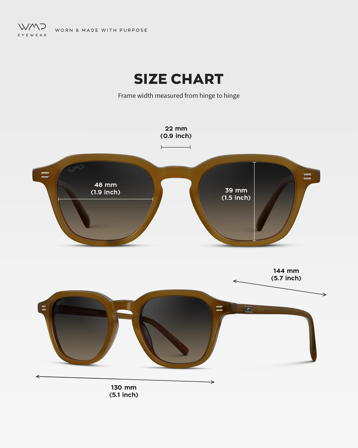 WearMe Pro WMP Eyewear - Men's Polarized Retro Sunglasses - Classic Geometric Square Style, Acetate Frame, Keyhole Bridge (Dune Brown/Grey Brown Gradient Lens)