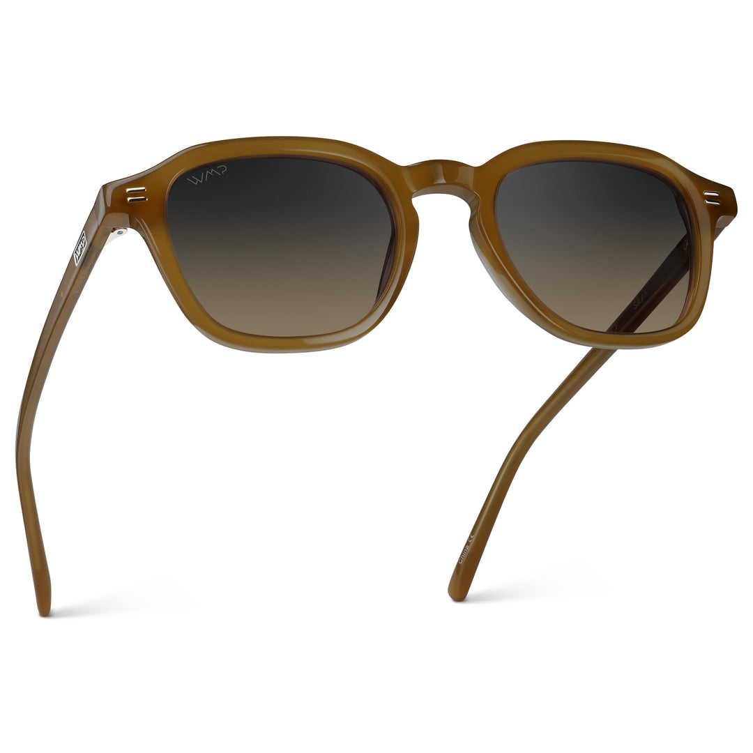 WearMe Pro WMP Eyewear - Men's Polarized Retro Sunglasses - Classic Geometric Square Style, Acetate Frame, Keyhole Bridge (Dune Brown/Grey Brown Gradient Lens)