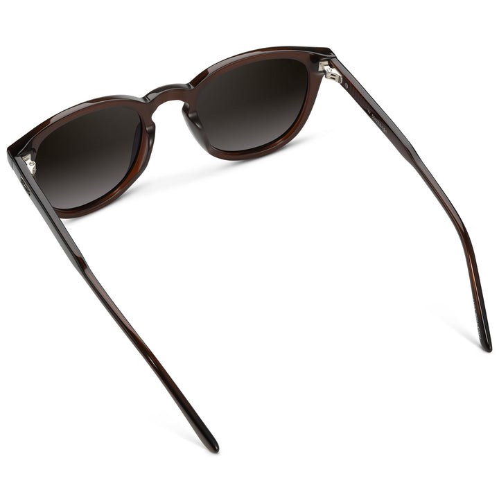 WearMe Pro WMP Eyewear - Men's Classic Round Polarized Sunglasses, Premium Slim Acetate Frame with Dashed Rivet Details (Burnt Cedar Brown/Oak Brown Gradient Lens)