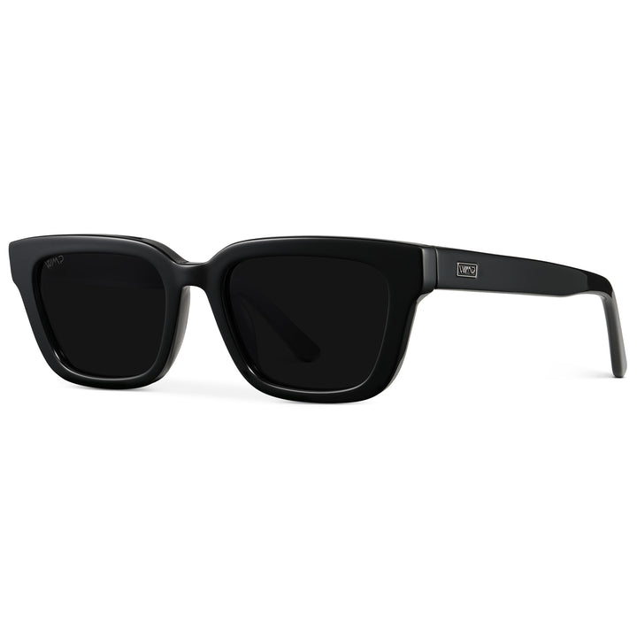 WearMe Pro - Women's Polarized Rectangular Sunglasses, Narrow Acetate Frame, Durable 5-Barrel Hinges, Hand-Polished Finish (Black/Triple Black Lens)