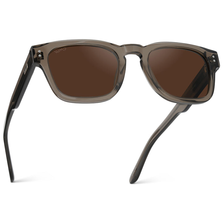 WearMe Pro WMP Eyewear – Men’s Polarized Rectangular Sunglasses: Thick Acetate Frame, Modern Style (Crystal Gunmetal/Dark Brown Lens)