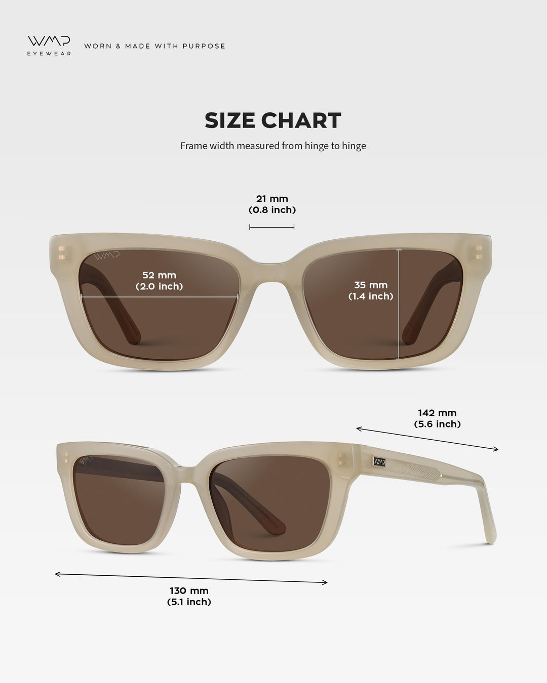 WMP Eyewear - Women's Polarized Rectangular Sunglasses, Narrow Acetate Frame, Durable 5-Barrel Hinges, Hand-Polished Finish (Pearl Beige/Brown Lens)