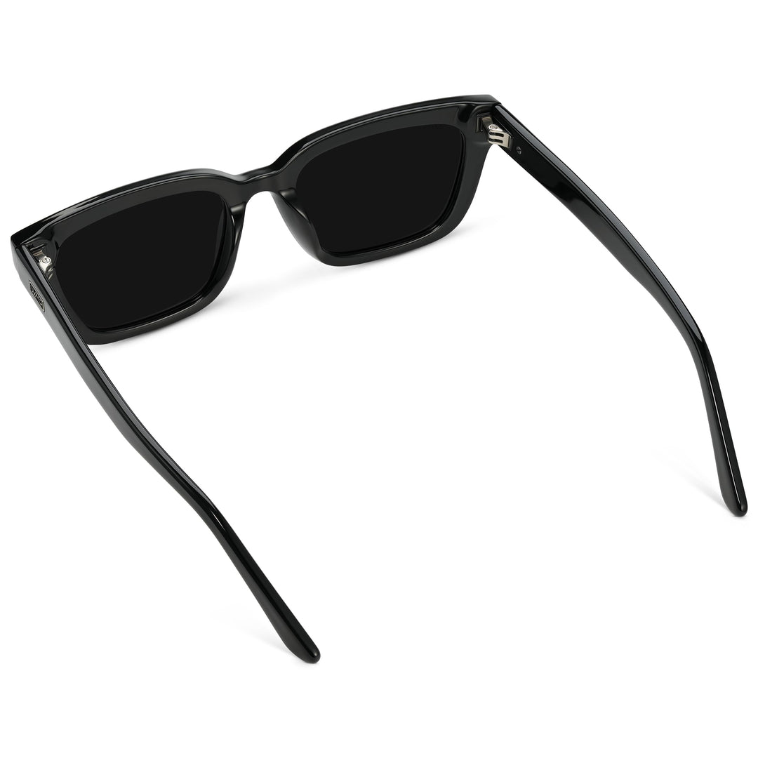 WearMe Pro - Women's Polarized Rectangular Sunglasses, Narrow Acetate Frame, Durable 5-Barrel Hinges, Hand-Polished Finish (Black/Triple Black Lens)