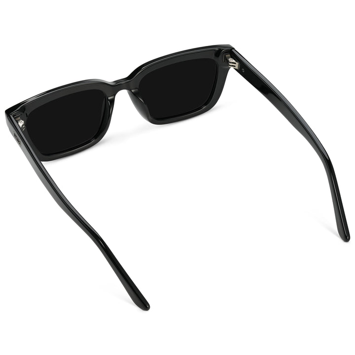 WearMe Pro - Women's Polarized Rectangular Sunglasses, Narrow Acetate Frame, Durable 5-Barrel Hinges, Hand-Polished Finish (Black/Triple Black Lens)
