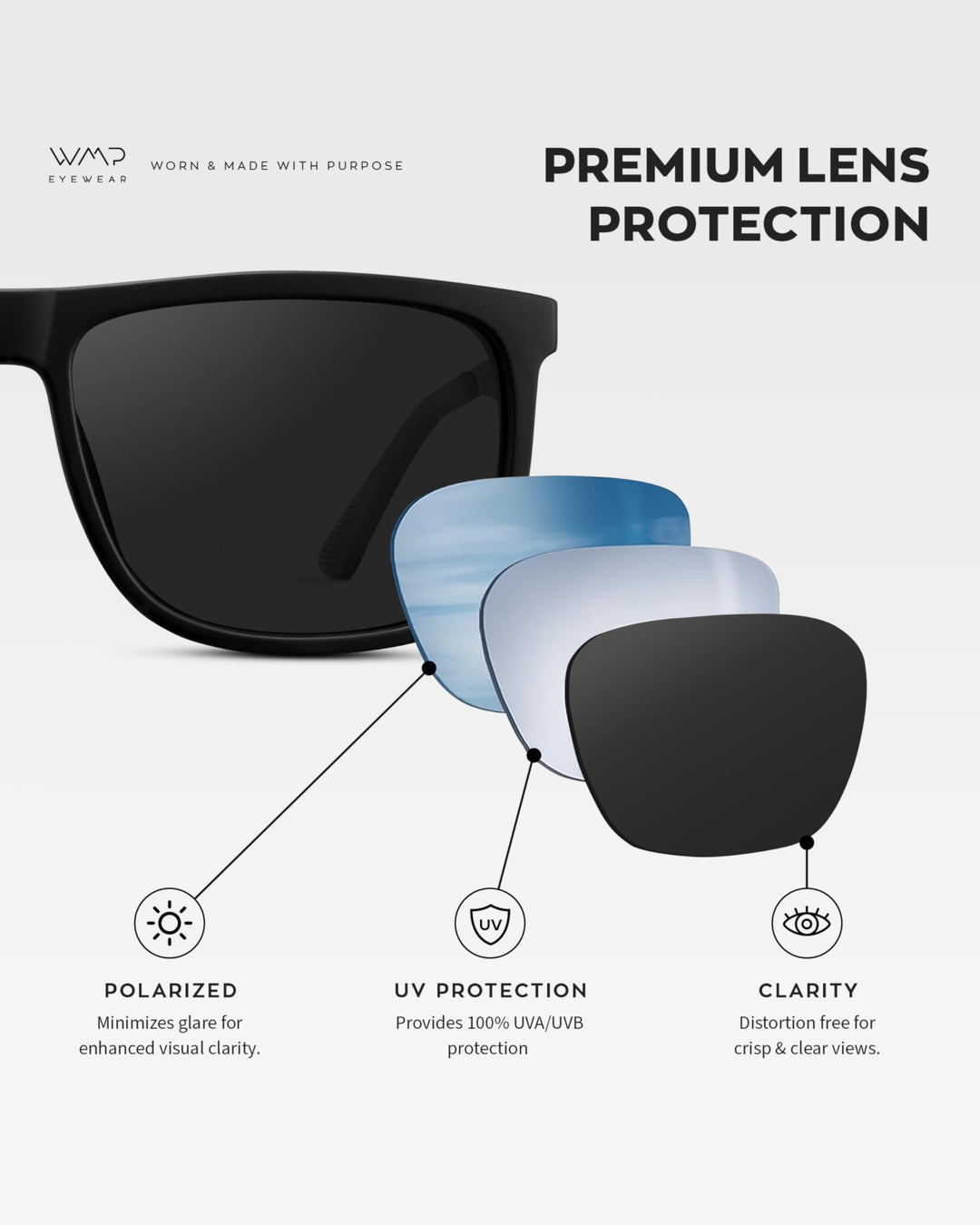 WearMe Pro Polarized Flat Top Narrow Square Mens Sunglasses (Matte Black/Black Lens)