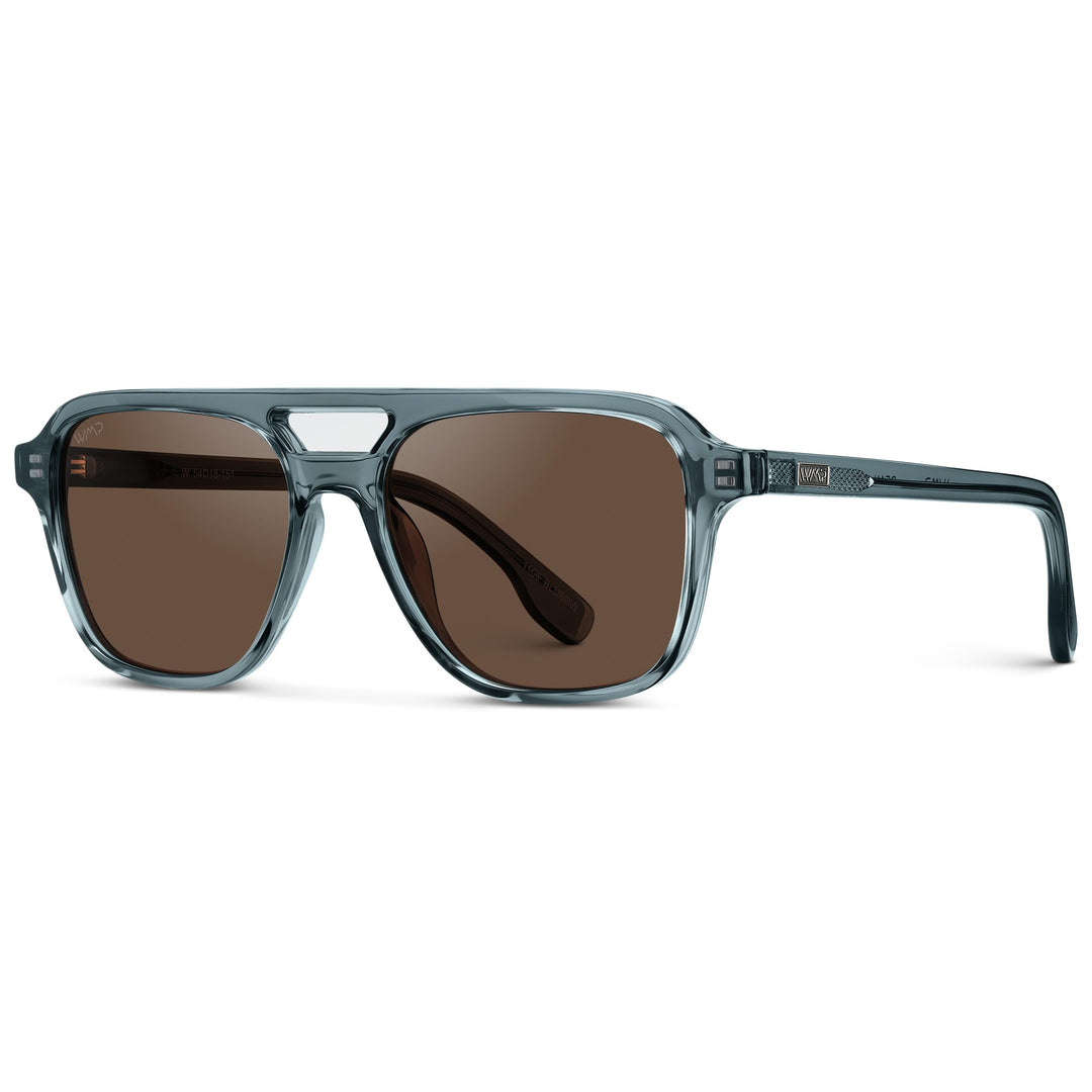 WearMe Pro WMP Eyewear – Men’s Polarized Aviator Sunglasses: Double Bridge, Modern Acetate Frame (Crystal Stone Blue/Brown Lens)