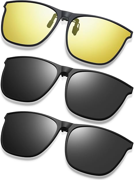 3 Pair Oversized Polarized Clip-on Sunglasses with Anti-Glare TR90