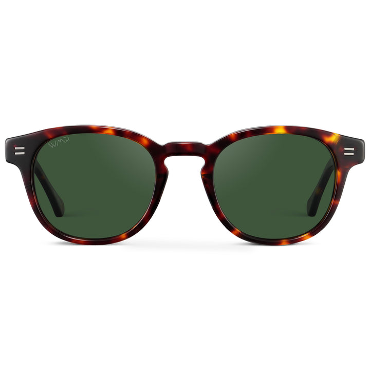 WearMe Pro WMP Eyewear - Men's Retro Round Oval Polarized Sunglasses, Lightweight Acetate Frame, UV Protection, Metal Core Design (Amber Tortoise/Smoke Green Lens)
