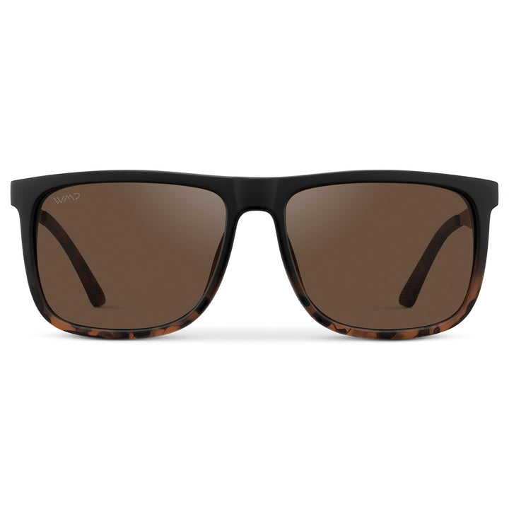 WearMe Pro Polarized Flat Top Narrow Square Mens Sunglasses (Matte Black Tortoise/Brown Lens)