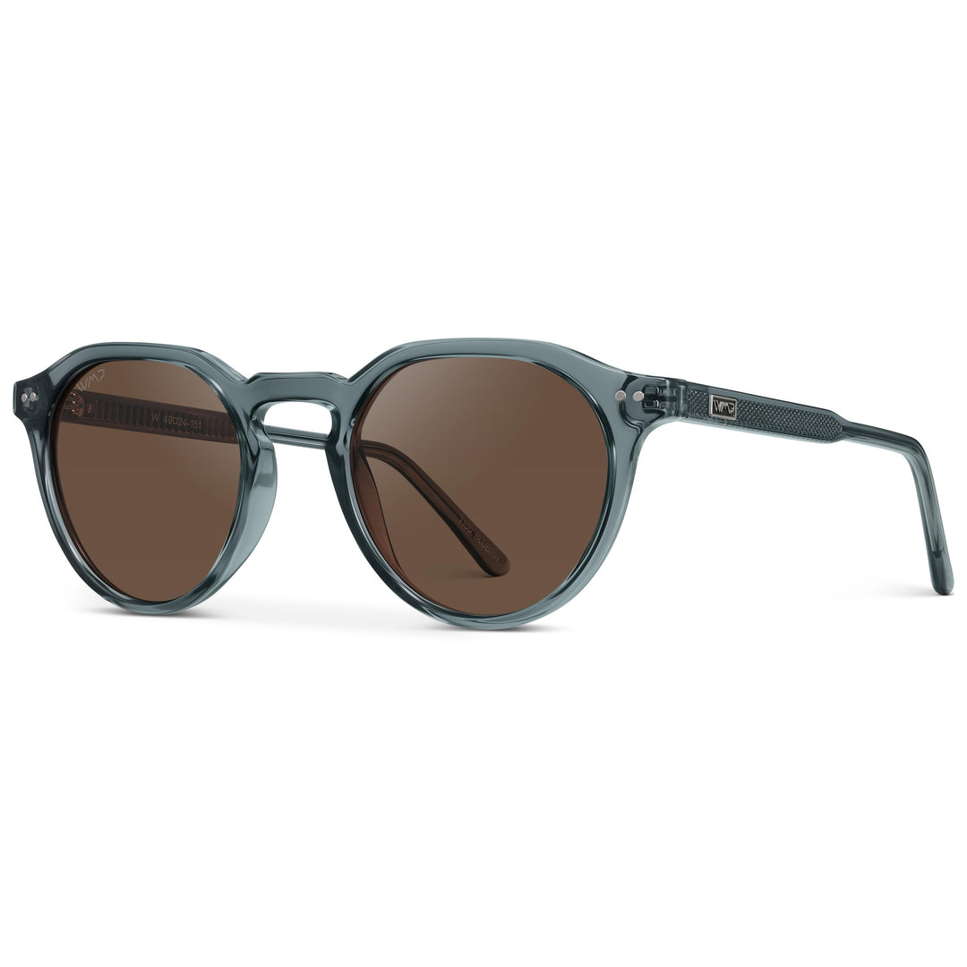 WearMe Pro WMP Eyewear - Men's Modern Geometric P-3 Round Retro Polarized Sunglasses, Lightweight Acetate Frame, Premium UV Protection (Crystal Stone Blue/Brown Lens)