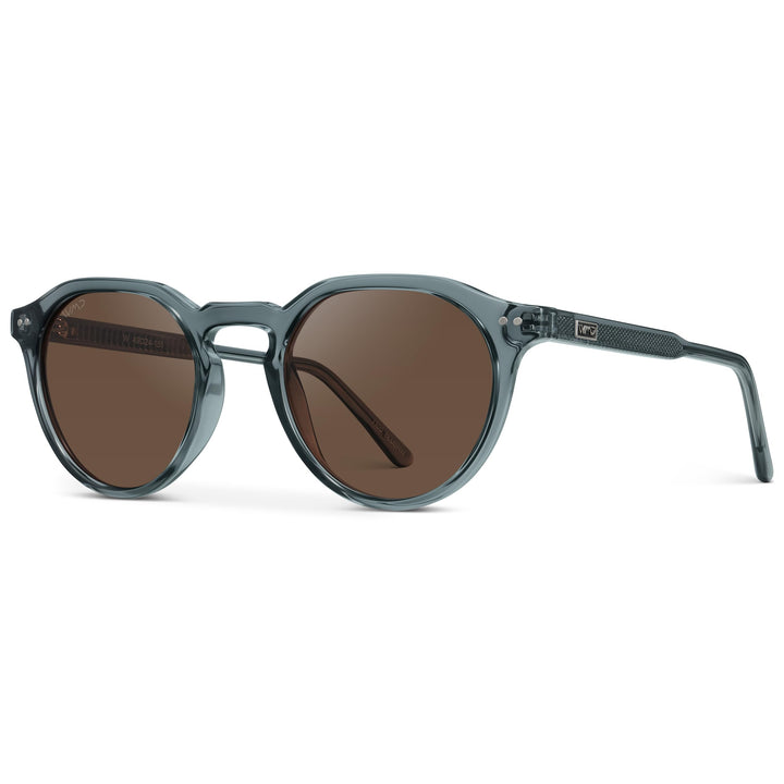 WearMe Pro WMP Eyewear - Men's Modern Geometric P-3 Round Retro Polarized Sunglasses, Lightweight Acetate Frame, Premium UV Protection (Crystal Stone Blue/Brown Lens)