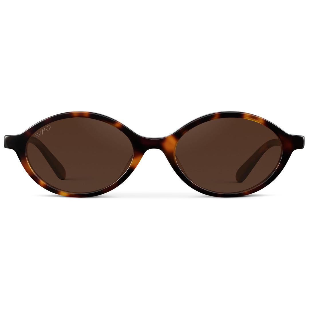 WMP Eyewear – Women’s Trendy Oval Sunglasses: Small Retro Frame, 90s Y2K Style, Perfect for Everyday Wear (Brown Tortoise/Dark Brown Lens)