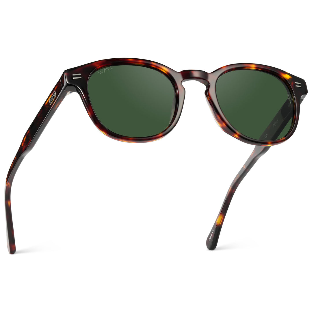 WearMe Pro WMP Eyewear - Men's Retro Round Oval Polarized Sunglasses, Lightweight Acetate Frame, UV Protection, Metal Core Design (Amber Tortoise/Smoke Green Lens)