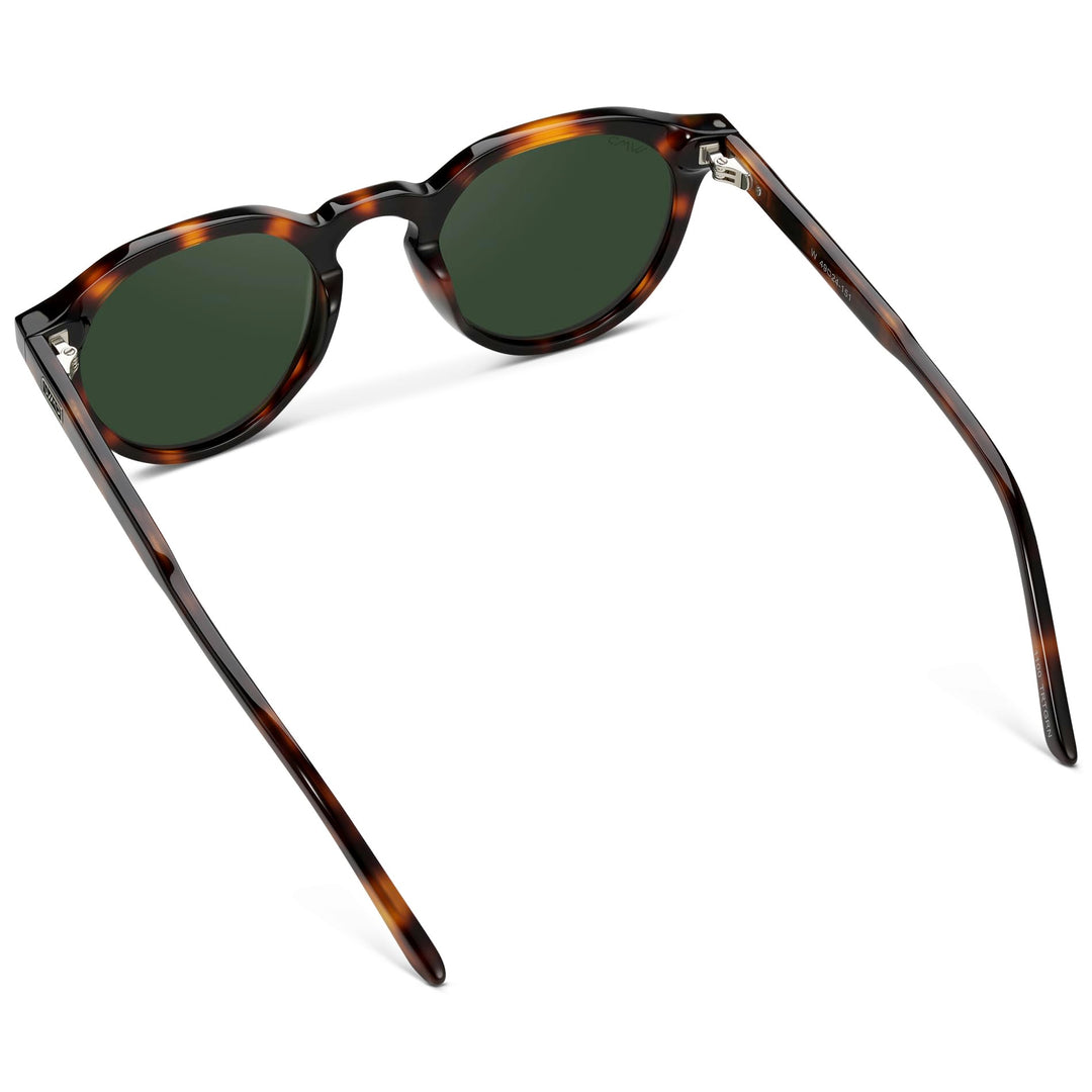 WearMe Pro WMP Eyewear - Men's Modern Geometric P-3 Round Retro Polarized Sunglasses, Lightweight Acetate Frame, Premium UV Protection (Brown Tortoise/Smoke Green Lens)