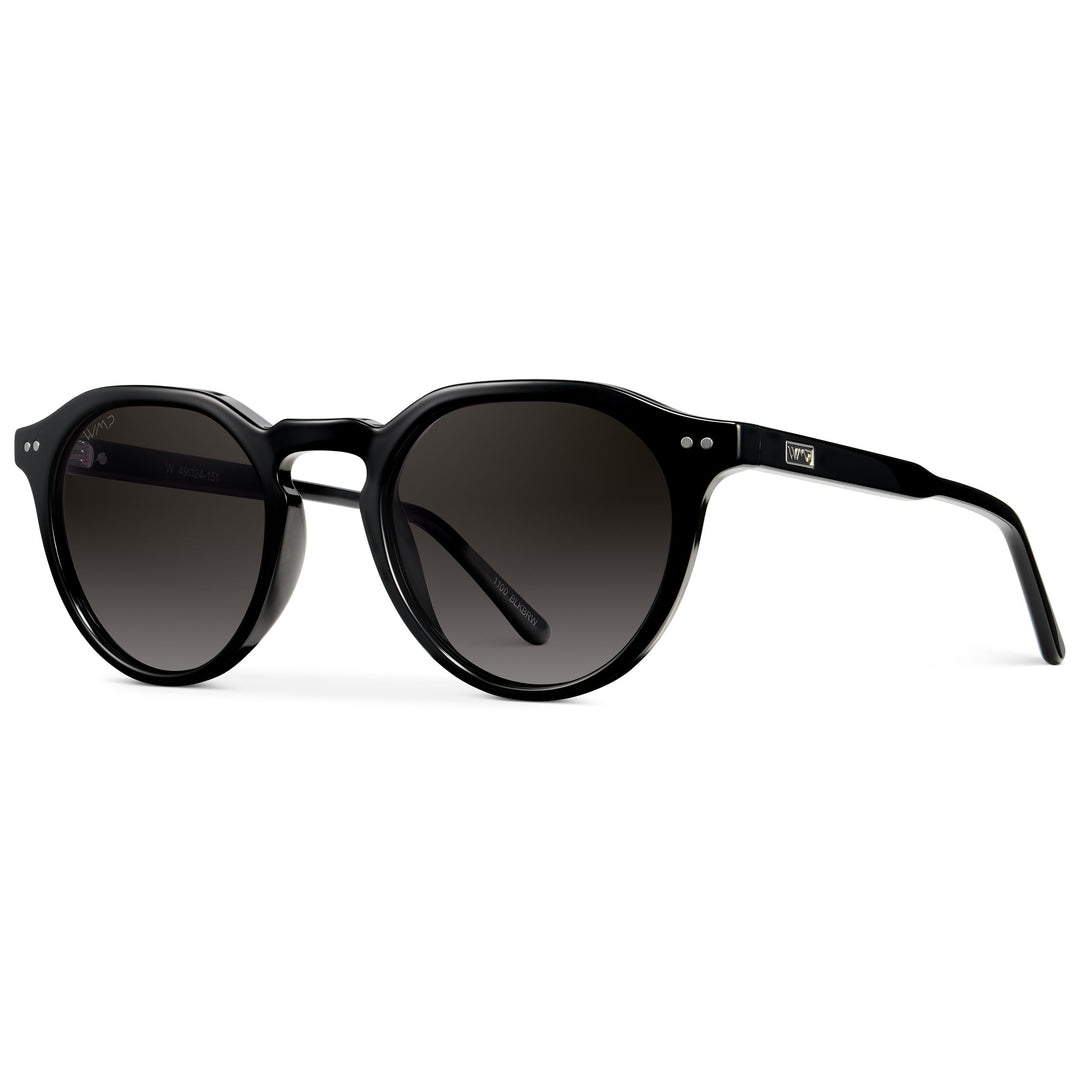 WearMe Pro WMP Eyewear - Men's Modern Geometric P-3 Round Retro Polarized Sunglasses, Lightweight Acetate Frame, Premium UV Protection (Black/Oak Brown Gradient Lens)