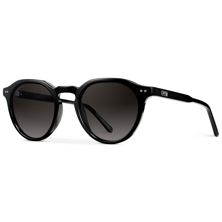 WearMe Pro WMP Eyewear - Men's Modern Geometric P-3 Round Retro Polarized Sunglasses, Lightweight Acetate Frame, Premium UV Protection (Black/Oak Brown Gradient Lens)