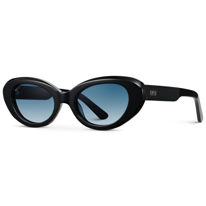 WearMe Pro - Women's Polarized Cat-Eye Sunglasses, Oval Lenses, Thick Rounded Frame, 5-Barrel Hinges, Hand-Polished Design (Black/Gradient Light Blue Lens)