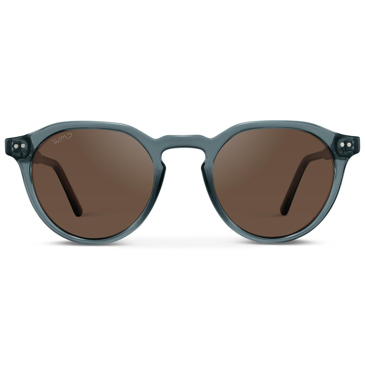 WearMe Pro WMP Eyewear - Men's Modern Geometric P-3 Round Retro Polarized Sunglasses, Lightweight Acetate Frame, Premium UV Protection (Crystal Stone Blue/Brown Lens)