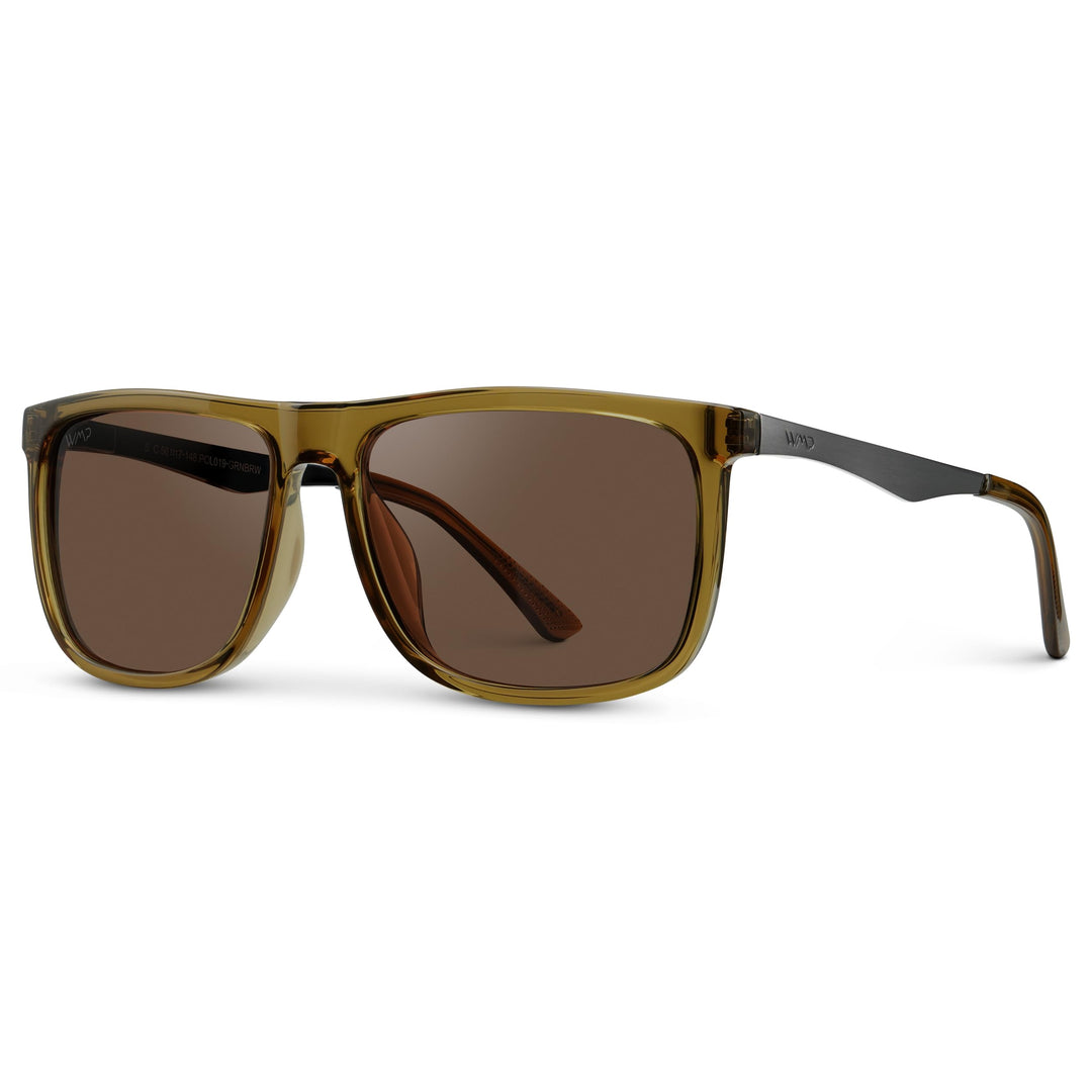 WearMe Pro Polarized Flat Top Narrow Square Mens Sunglasses (Crystal Verde/Brown Lens)