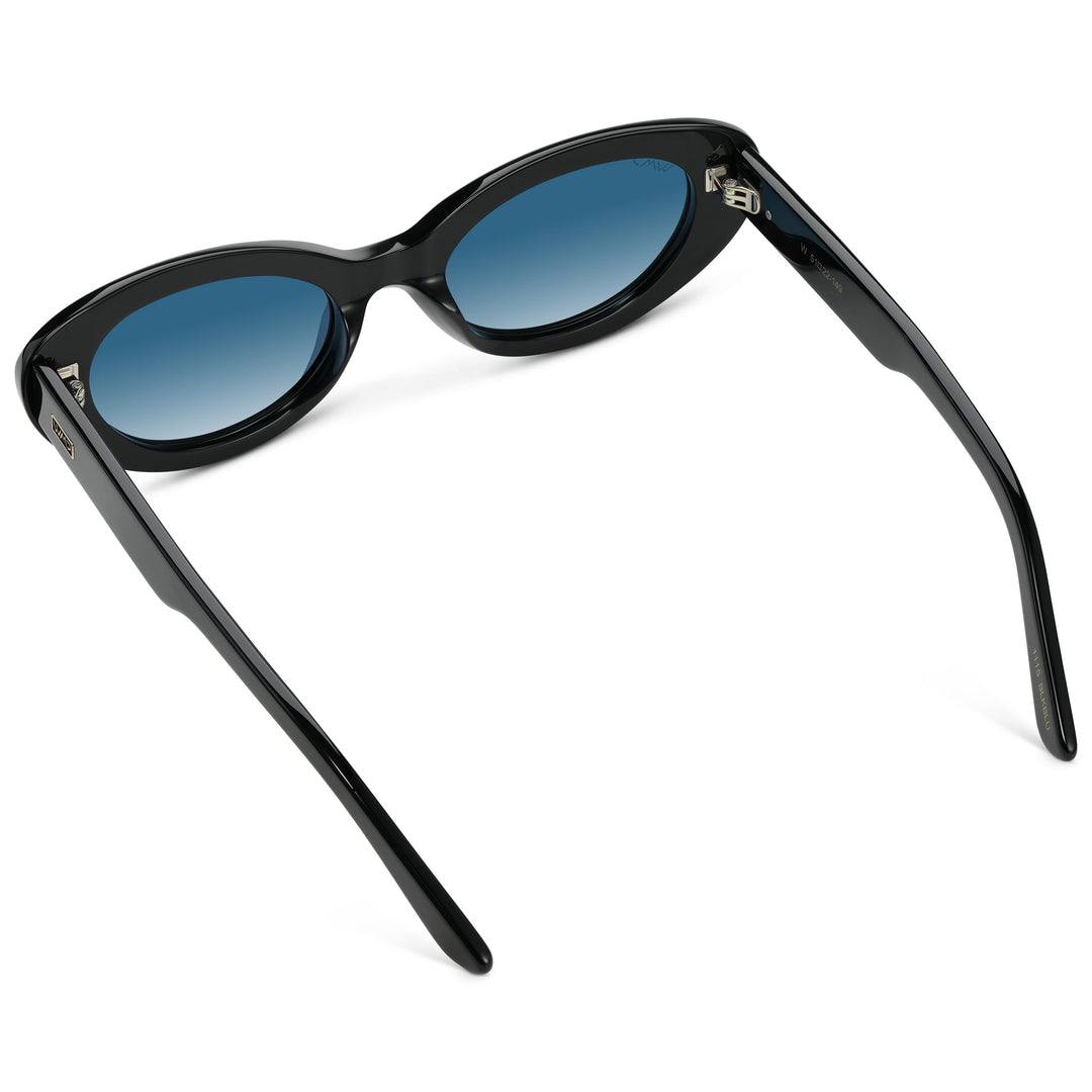 WearMe Pro - Women's Polarized Cat-Eye Sunglasses, Oval Lenses, Thick Rounded Frame, 5-Barrel Hinges, Hand-Polished Design (Black/Gradient Light Blue Lens)