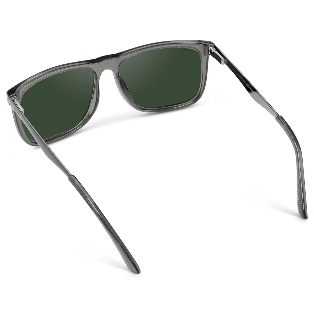 WearMe Pro Polarized Flat Top Narrow Square Mens Sunglasses (Crystal Grey/Smoke Green Lens)
