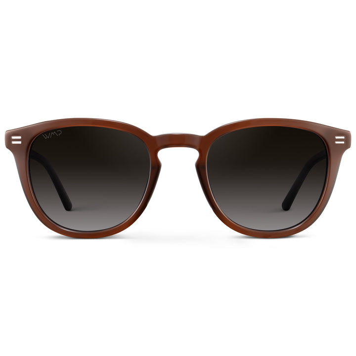 WearMe Pro WMP Eyewear - Men's Classic Round Polarized Sunglasses, Premium Slim Acetate Frame with Dashed Rivet Details (Burnt Cedar Brown/Oak Brown Gradient Lens)
