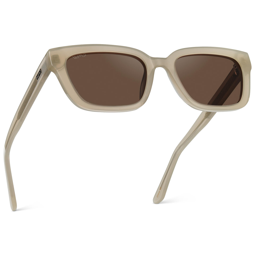 WMP Eyewear - Women's Polarized Rectangular Sunglasses, Narrow Acetate Frame, Durable 5-Barrel Hinges, Hand-Polished Finish (Pearl Beige/Brown Lens)