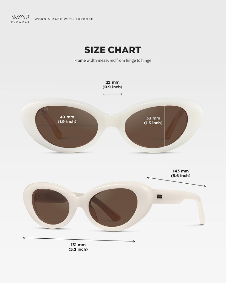 WearMe Pro WMP Eyewear - Women's Polarized Cat-Eye Sunglasses, Oval Lenses, Thick Rounded Frame, 5-Barrel Hinges, Hand-Polished Design (Pearl White/Brown Lens)