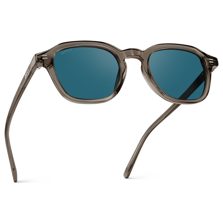 WearMe Pro WMP Eyewear - Men's Polarized Retro Sunglasses - Classic Geometric Square Style, Acetate Frame, Keyhole Bridge (Crystal Gunmetal/Laguna Blue Lens)