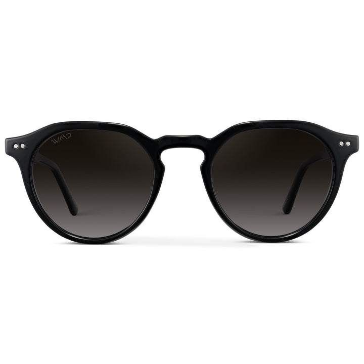 WearMe Pro WMP Eyewear - Men's Modern Geometric P-3 Round Retro Polarized Sunglasses, Lightweight Acetate Frame, Premium UV Protection (Black/Oak Brown Gradient Lens)