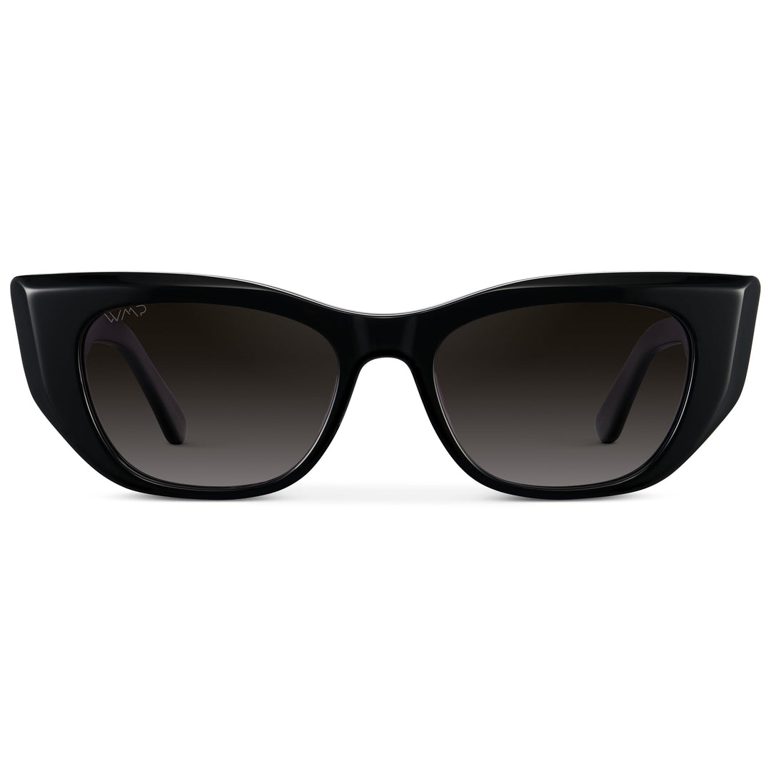 WearMe Pro - Women's Polarized Sunglasses, Cat-Eye Acetate Frame, Rectangular Lenses, Durable 5-Barrel Hinges, Hand-Polished (Black/Oak Brown Gradient Lens)