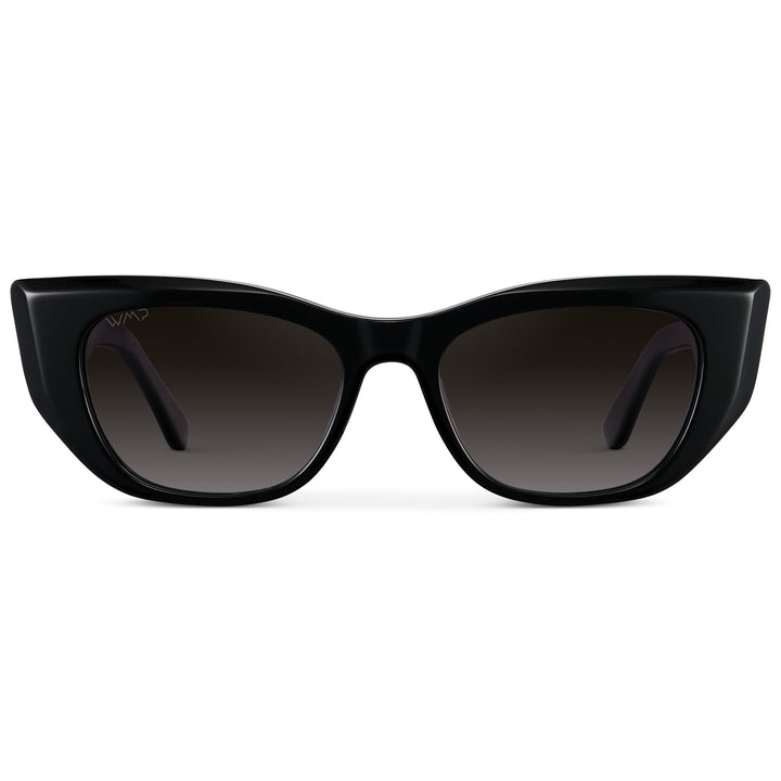 WearMe Pro - Women's Polarized Sunglasses, Cat-Eye Acetate Frame, Rectangular Lenses, Durable 5-Barrel Hinges, Hand-Polished (Black/Oak Brown Gradient Lens)