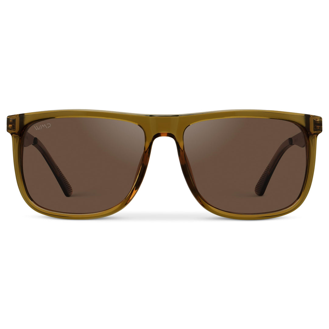 WearMe Pro Polarized Flat Top Narrow Square Mens Sunglasses (Crystal Verde/Brown Lens)