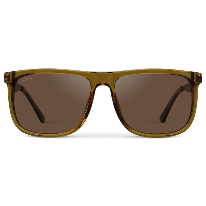WearMe Pro Polarized Flat Top Narrow Square Mens Sunglasses (Crystal Verde/Brown Lens)