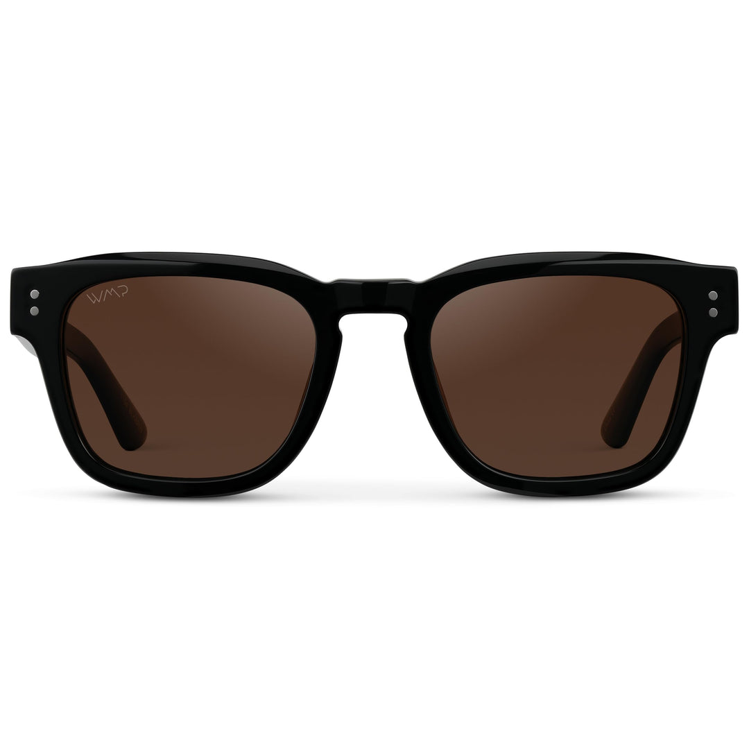 WearMe Pro WMP Eyewear – Men’s Polarized Rectangular Sunglasses: Thick Acetate Frame, Modern Style (Black/Dark Brown Lens)