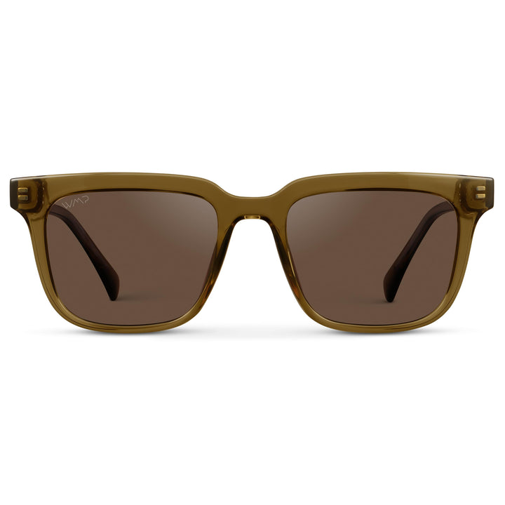 WearMe Pro WMP Eyewear - Men's Polarized Sunglasses: Bold Modern Square Design, Acetate Frame, UV Protection (Crystal Verde/Brown Lens)