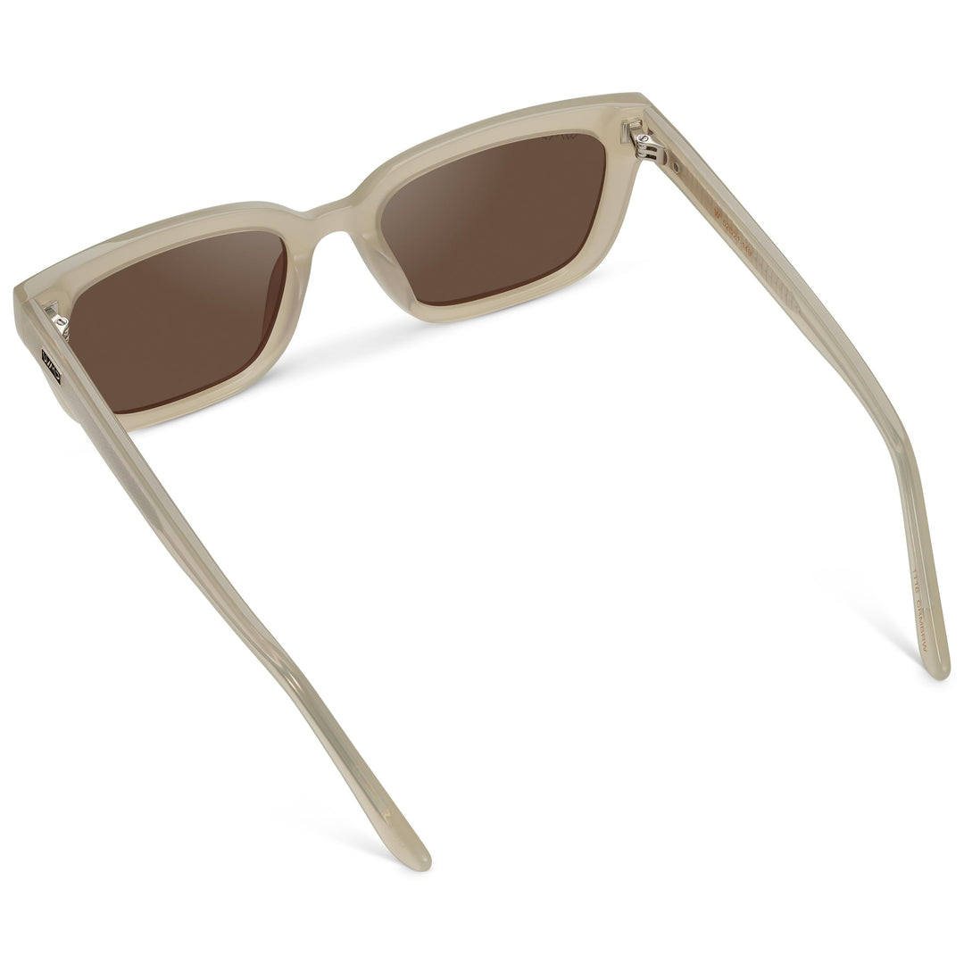 WMP Eyewear - Women's Polarized Rectangular Sunglasses, Narrow Acetate Frame, Durable 5-Barrel Hinges, Hand-Polished Finish (Pearl Beige/Brown Lens)