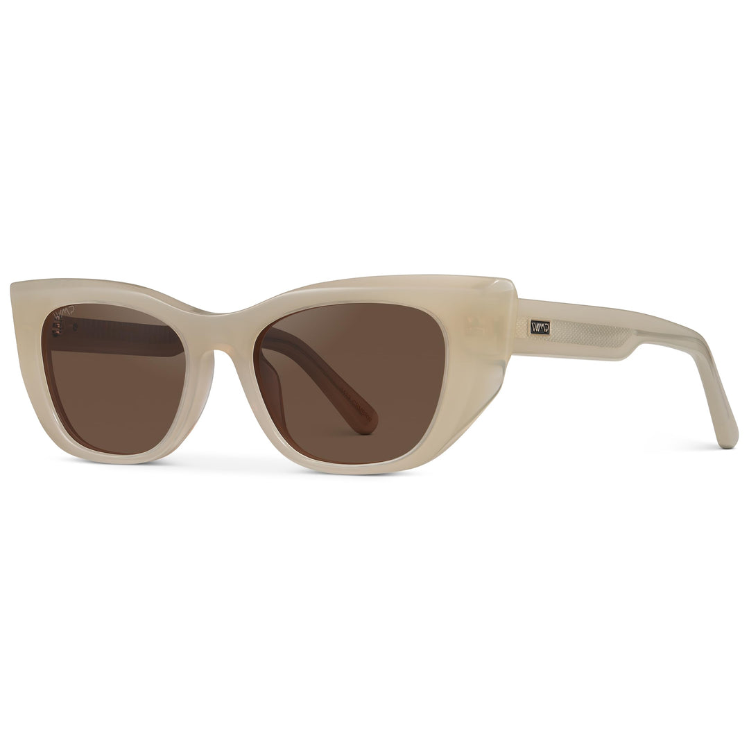 WearMe Pro - Women's Polarized Sunglasses, Cat-Eye Acetate Frame, Rectangular Lenses, Durable 5-Barrel Hinges, Hand-Polished (Pearl Beige/Brown Lens)