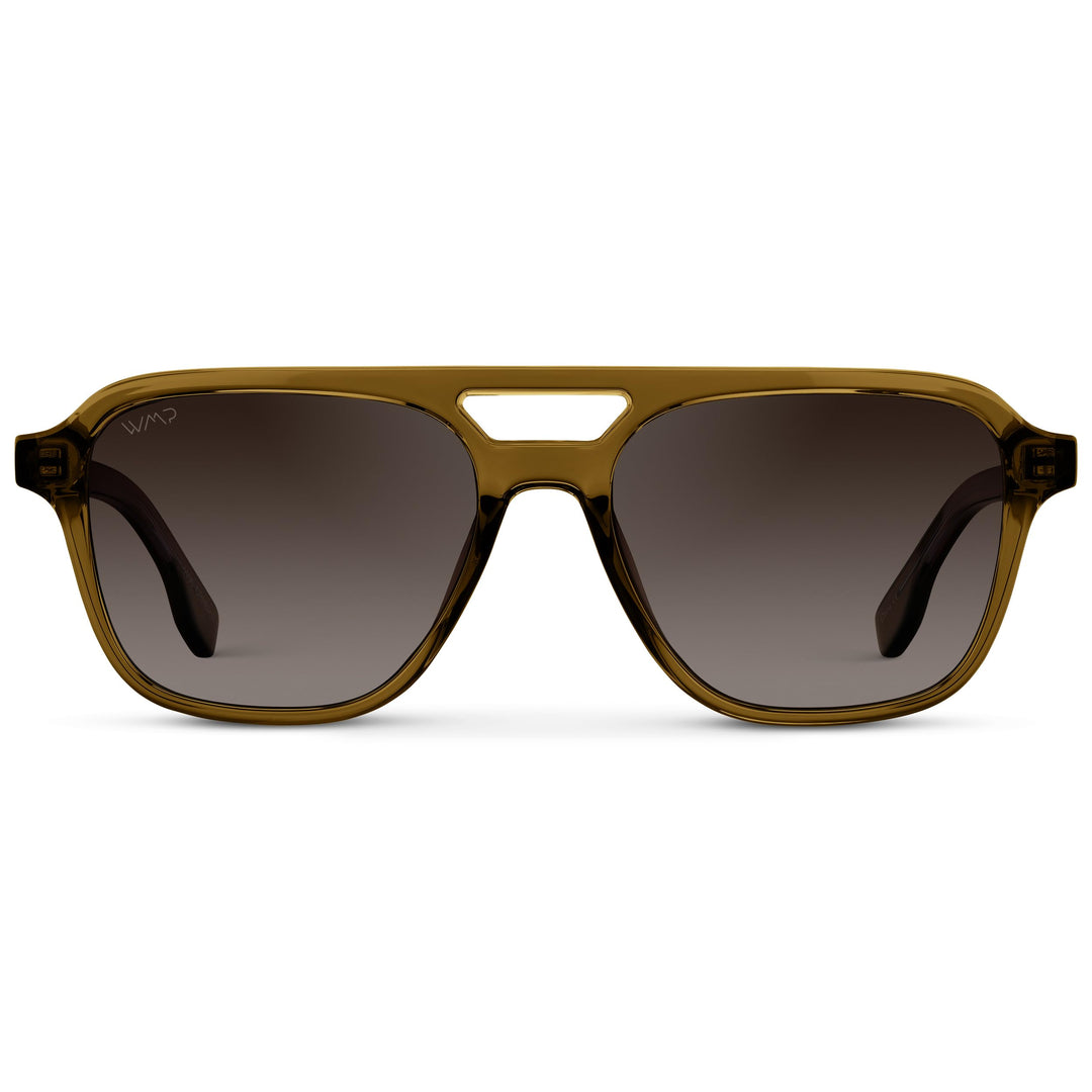 WearMe Pro WMP Eyewear – Men’s Polarized Aviator Sunglasses: Double Bridge, Modern Acetate Frame (Crystal Verde/Brown Gradient Lens)