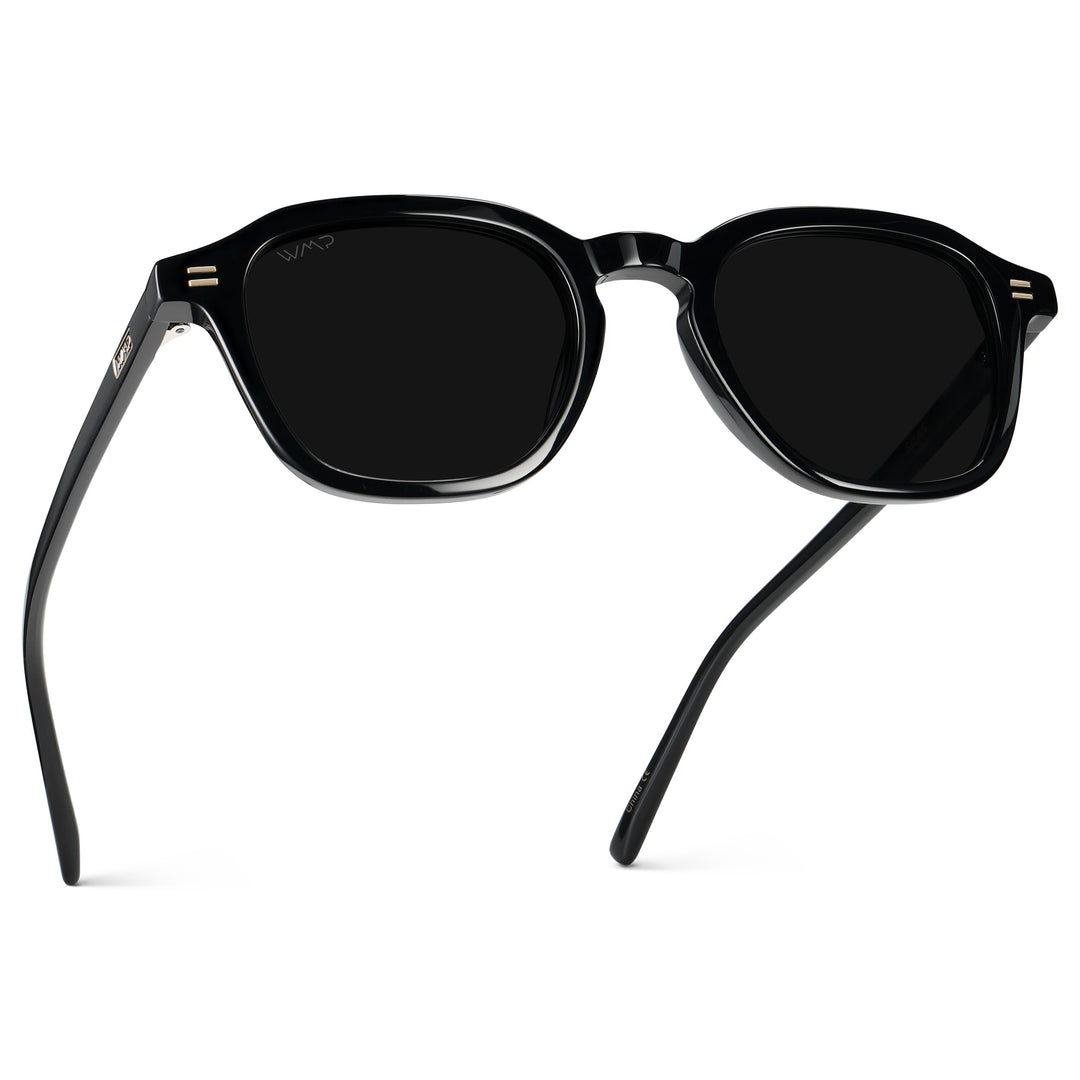 WearMe Pro WMP Eyewear - Men's Polarized Retro Sunglasses - Classic Geometric Square Style, Acetate Frame, Keyhole Bridge (Black/Triple Black Lens)