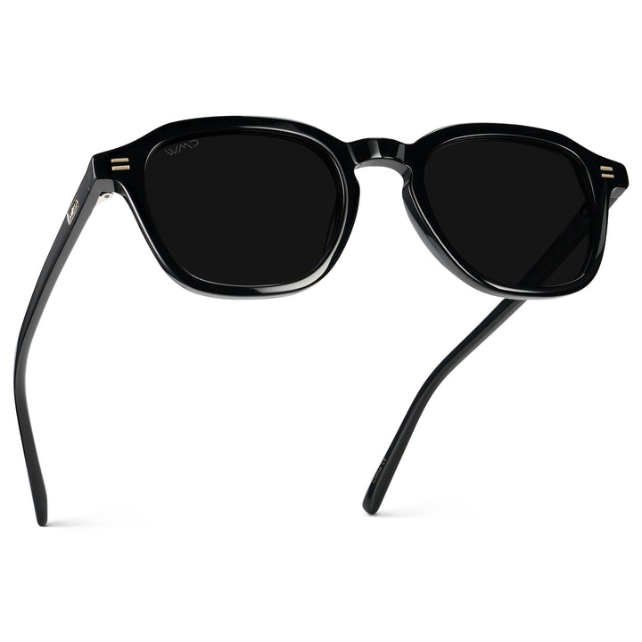 WearMe Pro WMP Eyewear - Men's Polarized Retro Sunglasses - Classic Geometric Square Style, Acetate Frame, Keyhole Bridge (Black/Triple Black Lens)
