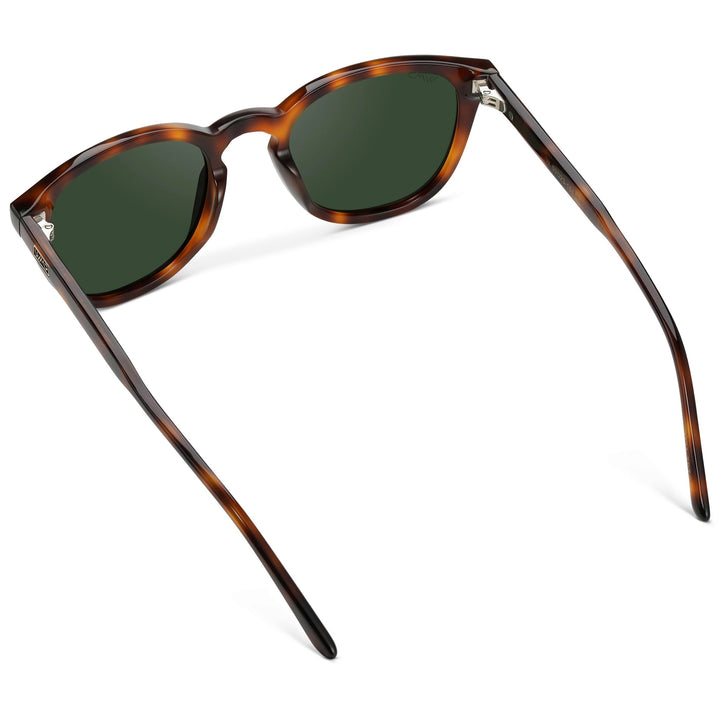 WearMe Pro WMP Eyewear - Men's Classic Round Polarized Sunglasses, Premium Slim Acetate Frame with Dashed Rivet Details (Havana Tortoise/Smoke Green Lens)